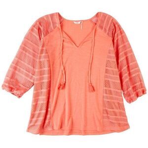 Kaktus Plus Solid 3/4 Sleeve With Mesh Sleeves Coral size L